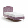 Letto singolo in velluto rosa 190 x 90 x 100cm con testata imbottita