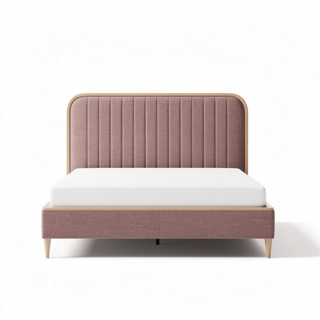Letto matrimoniale imbottito in tessuto rosa con contenitore 200 x 160 x 100cm