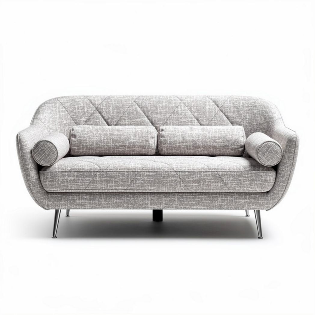 Divano grigio chiaro con cuscini e struttura in metallo 180 x 80 x 75cm