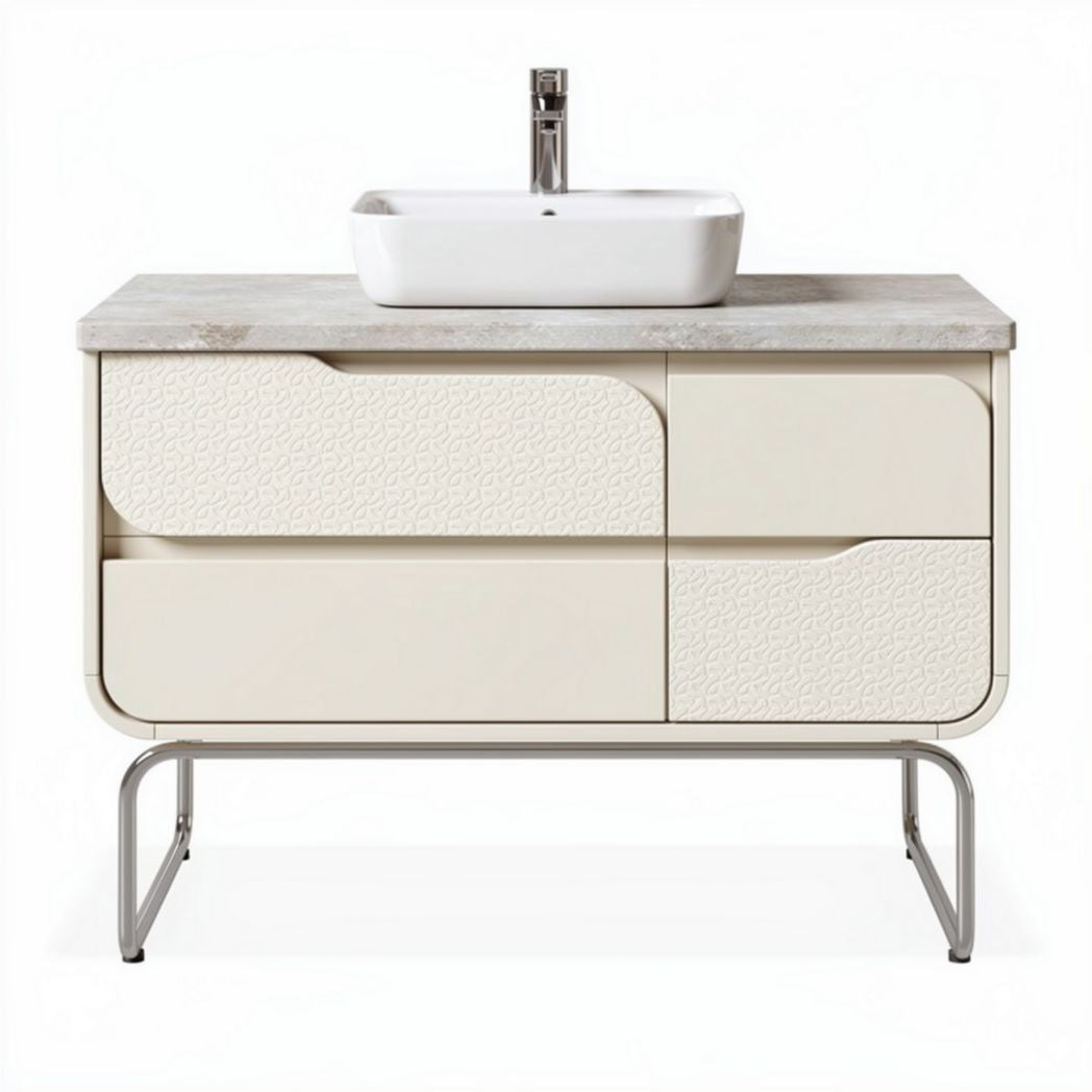 Mobile lavabo moderno in legno e marmo bianco 80 x 45 x 85cm