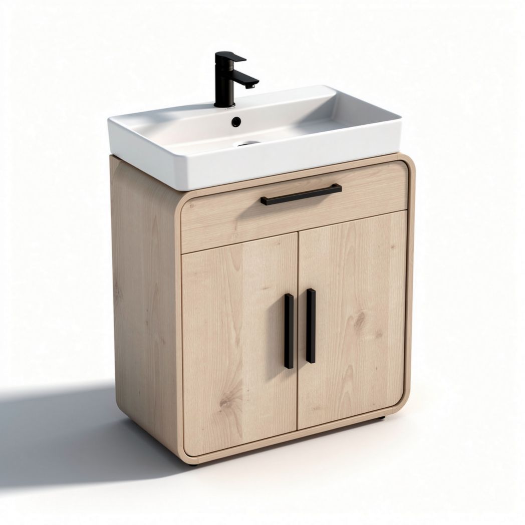Mobile bagno in legno con lavabo ceramico bianco e dimensioni 60 x 45 x 90cm
