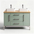 Mobile bagno verde con lavabo in ceramica e piano in legno 90 x 45 x 85cm