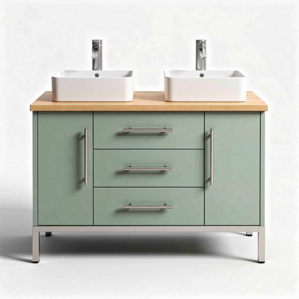 Mobile bagno verde con lavabo in ceramica e piano in legno 90 x 45 x 85cm