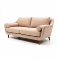 Divano moderno in tessuto beige con braccioli circolari e gambe in legno 200 x 90 x 85cm