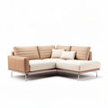 Divano angolare in tessuto beige e pelle marrone 200 x 180 x 80cm