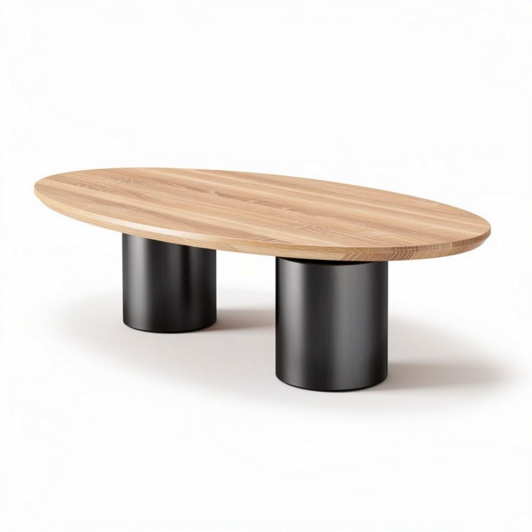 Tavolino da caffè oval in legno di faggio e metallo 120 x 70 x 40cm