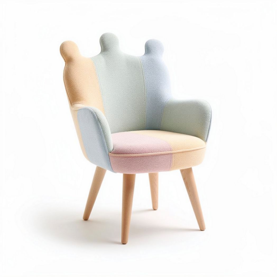 Poltrona in tessuto multicolore con base in legno dimensioni 80 x 70 x 90cm