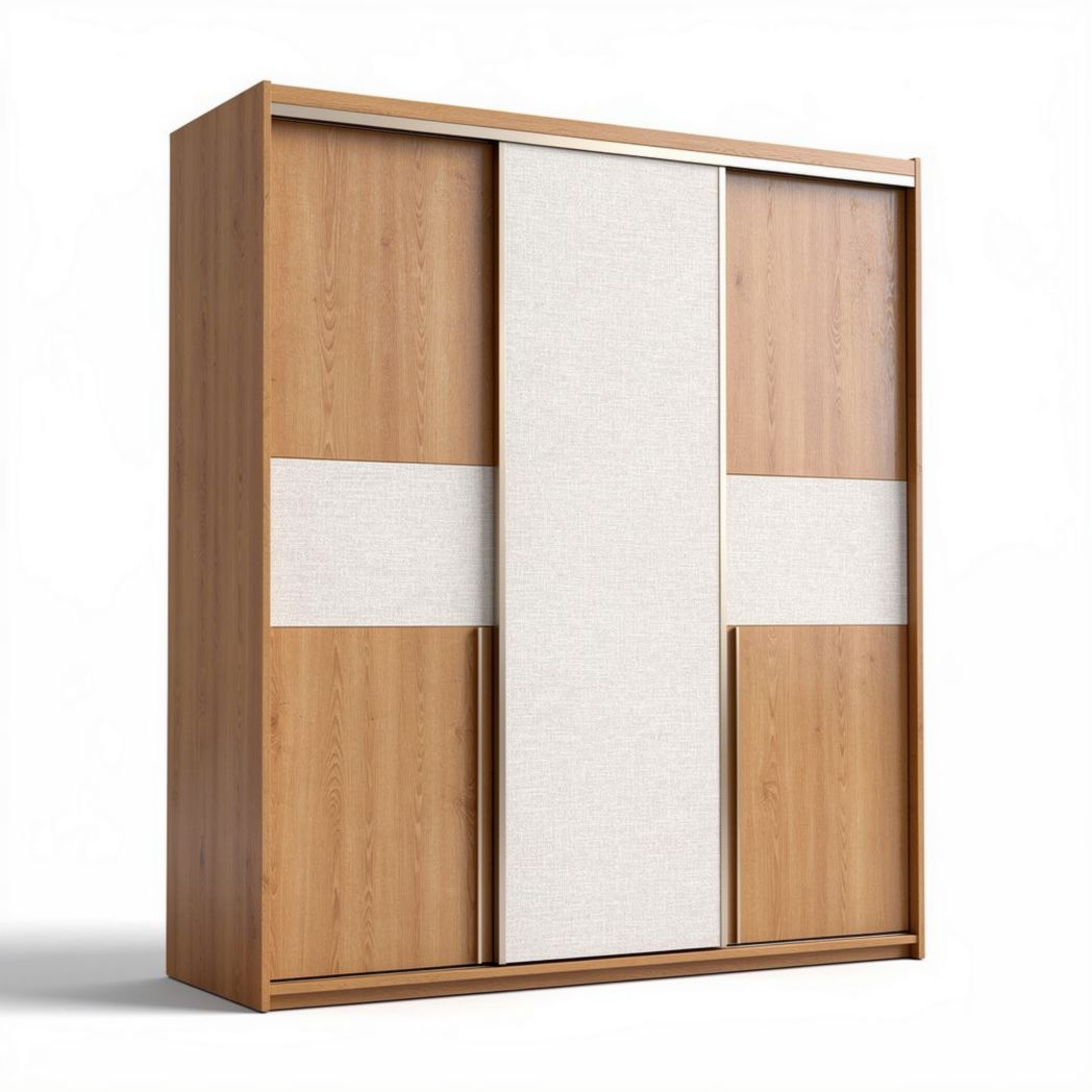 Armadio scorrevole in legno con ante in tessuto dimensioni 200 x 60 x 220cm