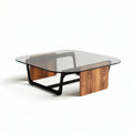 Tavolino da caffè quadrato in vetro e legno dimensioni 90 x 90 x 35cm