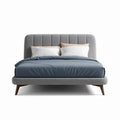 Letto matrimoniale grigio con testata imbottita e struttura in legno 200 x 160 x 100cm